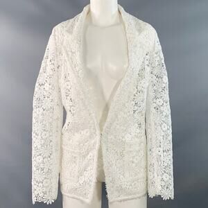 WEILL PARIS Size M White Polyester Lace Notch Lapel Jacket Blazer